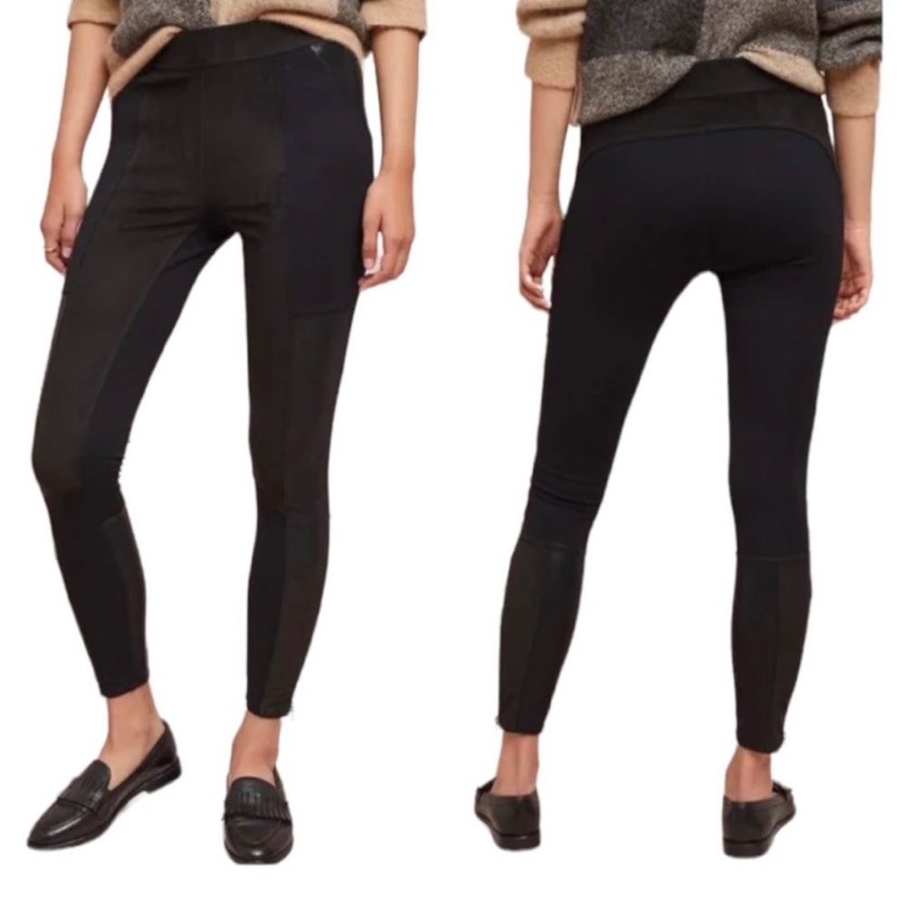Anthropologie  Black Vegan Leather & Suede Leggings Sz 28